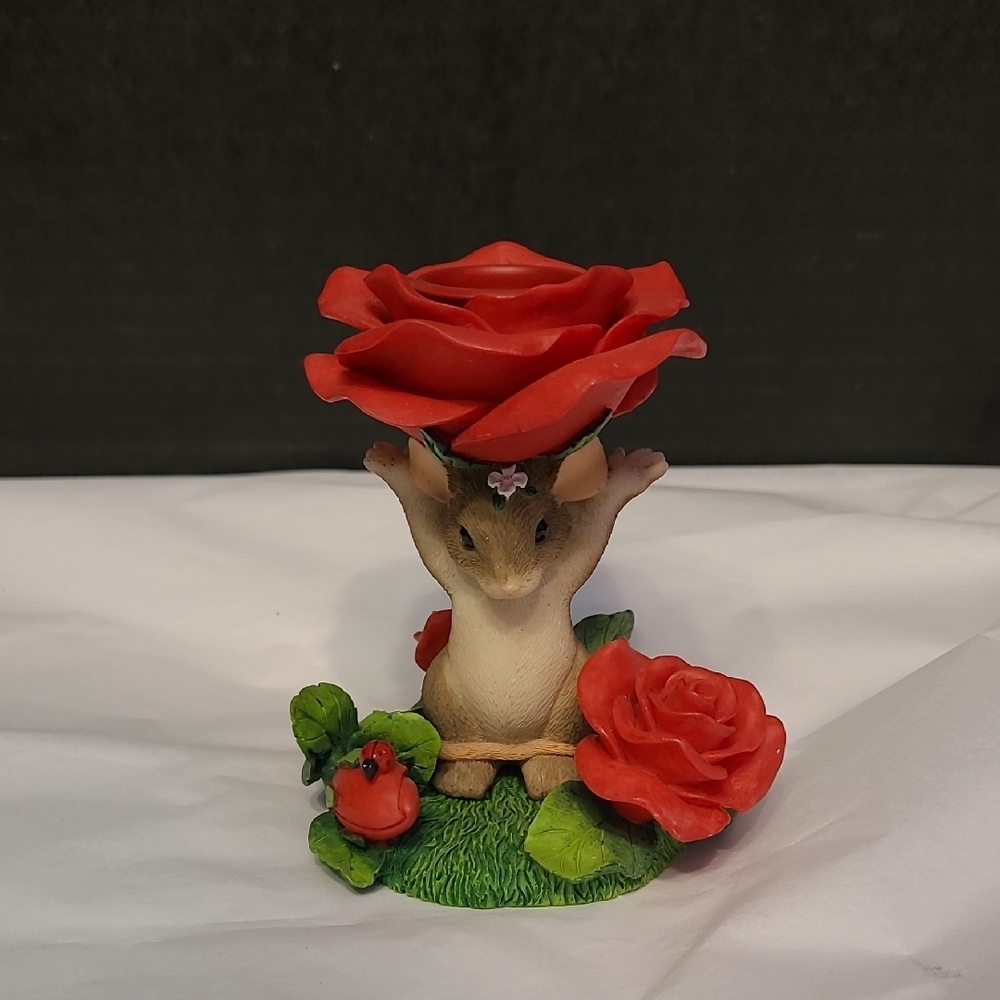 Charming Tails Fitz and Floyd Floral Candleholder W/Maxine 93/203 Includes Candl